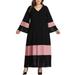 Women's Plus Size Colour Block Long Sleeves V Neck Pleated Party Maxi Dress