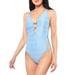 Jessica Simpson Women's Contemporary Basic Solids Double Strap Plunge One Piece Swimsuit