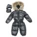 Hooded Down Snowsuit Jacket Warm Collar Romper Windproof Parka Solid Color Coat Waist-down Jumpsuit Outwear(Newborn Baby Boy Girl&Infant)