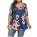 Tuscom Women Plus Size Floral Print Short Sleeve Top Flounce Lady Blouse Loose Cami T Shirt