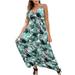 Bescita Women Summer V-Neck Casual Printing Loose Sleeveless Loose Long Dress