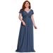 Ever-Pretty Womens Elegant V Neck Ruffle Sleeves Maxi Wedding Guest for Women 50059 Dusty Navy US24