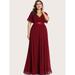 Women's Plus Size Flutter Sleeve Pleated Chiffon Dress