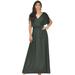 KOH KOH Long Bridesmaid Formal Short Sleeve V-Neck Full Floor Length Flowy Cocktail Summer Evening Wedding Guest Party Tall Maxi Dress Gown For Women Olive Green X-Large US 14-16 NT026