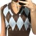 PersonalhomeD Sweater Diamond Plaid Short Cropped Navel British College Style Sleeveless Bule Gray Pink Color V Neck Argyle Vest