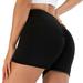 Women Workout Yoga Shorts, Soft Solid Stretch Cheerleader Running Dance Volleyball High Waist Short Pants, Black, L