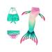 Baby Kids Girl Bikini Sets Swimming Mermaid Tail Tankini Set 3PCS Multiple Types Swimwear For Girls 7-16 Swimsuit Beachwear Bathing Suit Swimming Costumes Swimmable Flippers Birthday Gifts Party