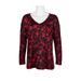 Jones New York V-Neck Long Sleeve Floral Knit Jersey Top-POP RED COMBO