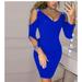 Women's Sexy V Neck Dress Cocktail Mini Dress Ladies Party Pencil Short Dresses Solid Polyester Sheath Dress