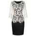 Womens Lace 3/4 Sleeve Pencil Patchwork Party Cocktail Slim Fit Midi Dress