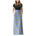 MIARHB Plus Size Skirt Floral Print Women Dress Women's Short Sleeve Pocket Casual Floral Printing Beach Long Maxi Loose Dress