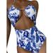 DYMADE Women's Floral Print Halter Cutout High Waist One Piece Swimsuit