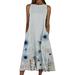 Julycc Women's Elegant Floral Print Sleeveless Round Neck Knee Length Dress