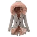 Ladies Fur Lining Coat Womens Winter Warm Thick Long Jacket Hooded Overcoat