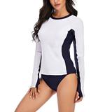 Colisha Two Piece Womens Surfing Swimsuits Long Sleeve Tankini Set Swimming Bathing Suit Black-white Swimwear Summer Beach Push Up Tops + Bottoms