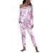 UKAP Women Sexy Boat Neck Tie Waist Juniors Romper with Belt Off Shoulder Tie Dye Overall Long Trousers Pants Woman Capris Womens Loungewear Playsuits