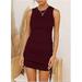 New Women's Sleeveless Bodycon Ruched Short Dress Side Drawstring Solid Color Crewneck Casual Summer Tank Shirt Mini Dresses