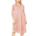 Women's Casual Loose Fit 3/4 Sleeve Round Neck Jersey Knit A-Line Solid Midi Dress Made in USA