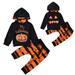 2Pcs Toddler Kids Baby Boys Girl Halloween Clothes Pumpkin Long Sleeve Hoodies Tops and Striped Pants Outifts Set