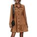 Women's Long Sleeve A-Line Shirt Dress Casual Collared Swing Party Short Dresses