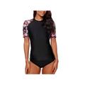 Attraco Women's Short Sleeve Rash Guard Swim Shirt Print Rashguard Swimsuit