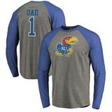 Kansas Jayhawks Fanatics Branded Greatest Dad Long Sleeve Tri-Blend Raglan T-Shirt - Heathered Gray