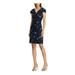 RALPH LAUREN Womens Navy Floral Short Sleeve V Neck Above The Knee Body Con Dress Size 16