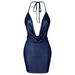 Women's Fashion Bodycon Club Dress Deep V Neck Backless Halter Metallic Party Evening Mini Dress Plus Size