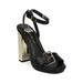 New Women Nature Breeze Summit-01 PU Open Toe Buckled Metallic Block Heel Sandal