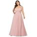 Ever-Pretty Women's Plus Size One Shoulder Chiffon Long Prom Dress Formal Dress 97682 Pink US18