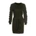 Meihuida WomenÂ´s Fall Mini Dress Casual Ruched Long Sleeve Crew Neck Plain Short Dress