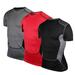 Adarl Men's 3 Pack Compression Base Layer Tight Short Sleeve Sports Tops T-Shirt (Black/Red/Gray)