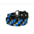 3-row Metal Pyramid Studded Leather Belt 3-tone Striped Punk Rock Goth Emo Biker - Blue With Silver And Black / M