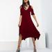 Meterk New Women Solid Midi Dress Cold Shoulder V-Neck Irregular Hem Casual Slim Summer Asymmetric Dress Black/Burgundy