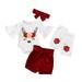 Newborn Baby Girl Christmas Outfit Flare Sleeve Deer Print Romper Top+Short+Leg Warmers+Headband Clothes Set