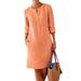 Women's Retro National Style Popular Large Size Cotton and Linen Long-Sleeved Shirt Dress