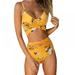 Women's Bikini Crisscross High Waist Print Sexy Solid Two Piece Swimsuit Yellow XL