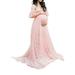 UKAP Maternity Long Dress Ruffles Elegant Maxi Photography Dress Stretchy Empire Waist Pregnant Gowns for Photoshoot Pink M(US 6-8)