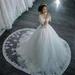 Elegant A-Line Tulle Appliques Beaded Wedding Dress with Court Train