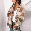 Women Fashion Outwear Plaid Print Long Sleeve Lapel Button Jacket Trench Coat