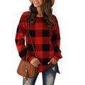 Lumento Women Long Sleeve Buffalo Plaid Tops Crew Neck Pullover T Shirts Blouses