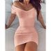 Women's Sexy Dress Deep V-neck Knitted Skinny Fashion Clubwear Off Shoulder Mini Dress Fit Bodycon Party Mini Dress