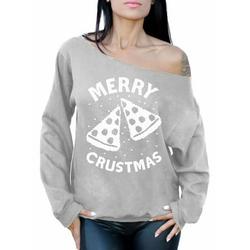 Awkward Styles Merry Crustmas Christmas Sweatshirt Pizza Christmas Off the Shoulder Sweatshirt Sweater Merry Christmas Slouchy Oversized Sweatshirt Holiday Gift Idea For Pizza Lovers Off Shoulder Top
