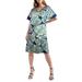 24seven Comfort Apparel Knee Length Monstera Print T Shirt Dress