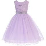 Little Girl Glitters Sequined Bodice Double Layer Tulle Rhinestones Sash Flower Girl Dress Lilac 4 JK3670 BNY Corner