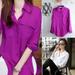 Womens Long-Sleeved Blouse Commuting Chiffon Tops Business Shirts White Purple Plus Size