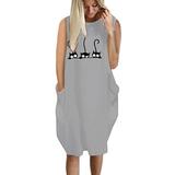 Women's Baggy Summer Beach Plus Size Sleeveless Midi Dress Casual Loose Sundress