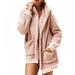 Women Casual Fuzzy Fleece Hooded Cardigan Pocket Faux Fur Outerwear Coat