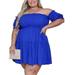 MAWCLOS Women Summer Beach Dress Casual Off Shoulder Elastic Pleated Swing Sundress For Plus Size Womens Cocktail Party Holiday Dresses