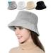 Deago Winter Bucket Hat for Women Warm Hats Vintage Faux Fur Wool Outdoor Fisherman Cap (Gray)